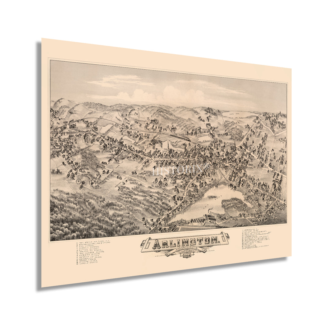 Digitally Restored and Enhanced 1884 Arlington Massachusetts Map - Old Map of Arlington MA - History Map of Massachusetts Poster - Old Arlington Wall Art