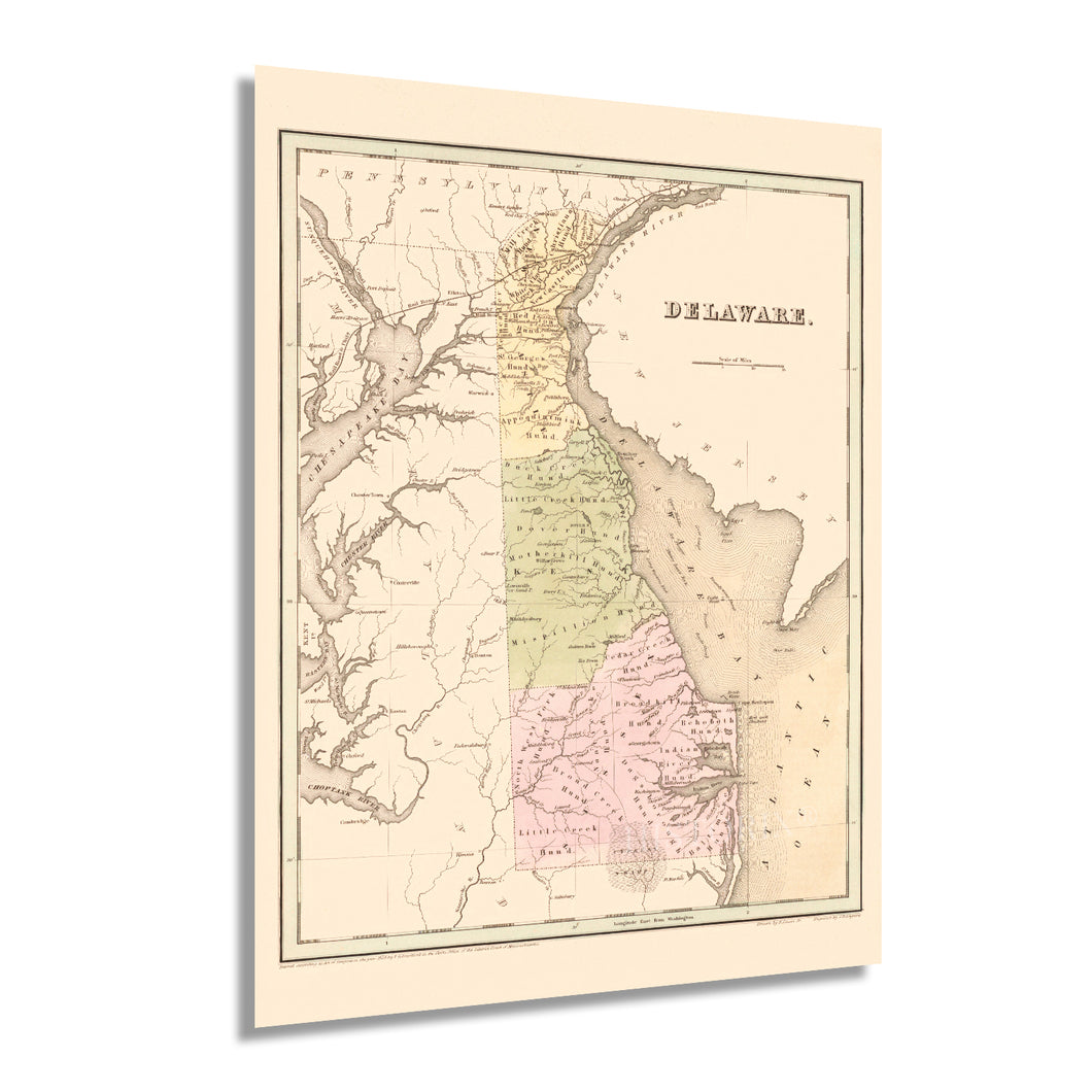 Digitally Restored and Enhanced 1838 Delaware State Map - Vintage Map of Delaware State Wall Art - Old Map Delaware Poster Showing Minor Civil Division Boundaries Townships - Delaware Bay Map