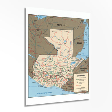 Digitally Restored and Enhanced Guatemala Map Poster - Mapa de Guatemala - Guatemala Poster - Guatemala Wall Decor - Guatemala Wall Art