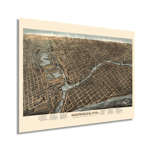 Digitally Restored and Enhanced 1872 Milwaukee Map - Vintage Map of Milwaukee Wall Art - Old Milwaukee Wisconsin Map - Historic Wall Map of Milwaukee Poster - Bird's Eye View Map of Milwaukee WI