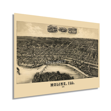 Digitally Restored and Enhanced 1889 Moline Illinois Map Print - Moline Wall Art - History Map of Moline Illinois Poster - Old Moline City Map of Illinois