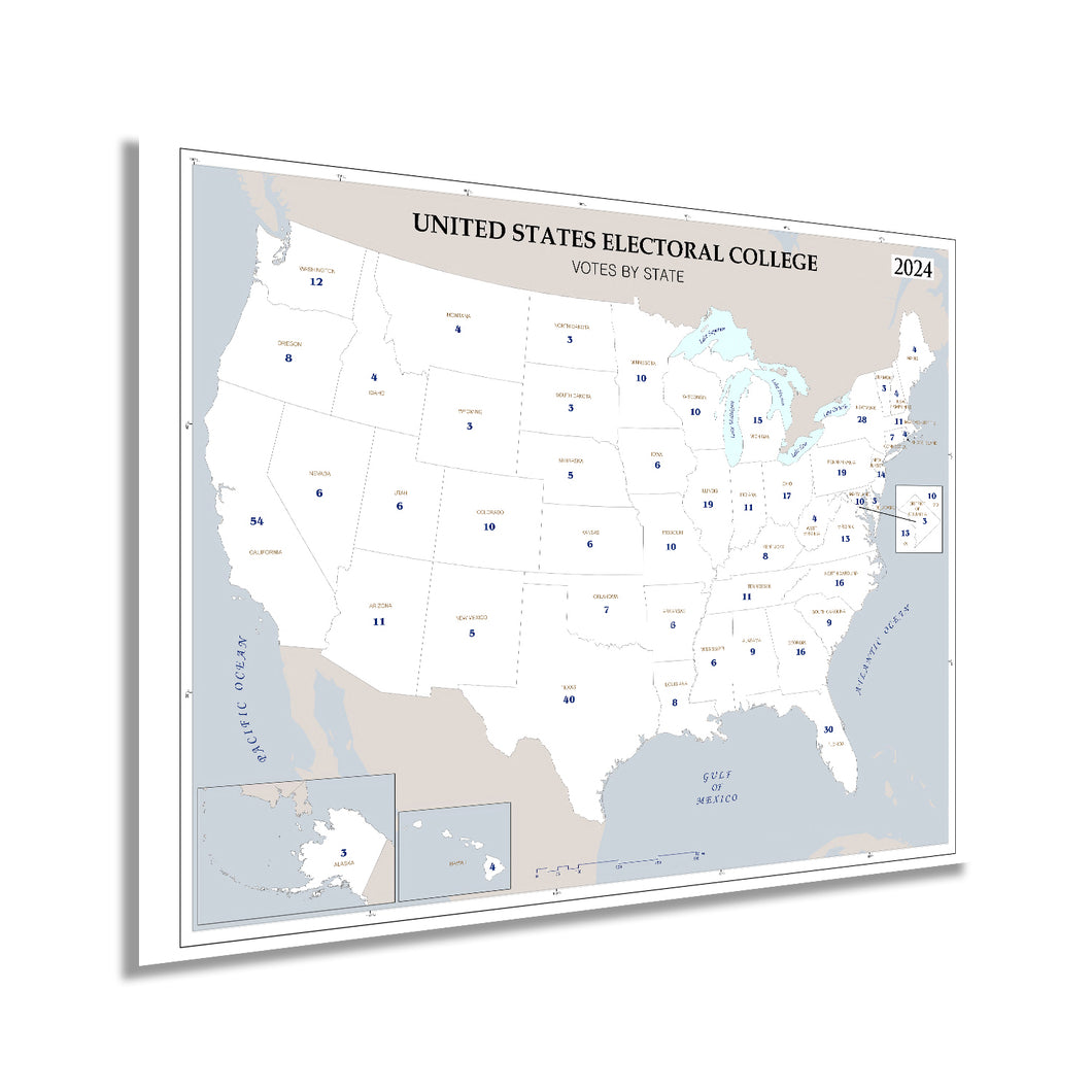Digitally Restored and Enhanced 2024 Updated United States Electoral College Votes by State Map Poster - Presidential Election Electoral College Poster - US President Electoral Map Poster