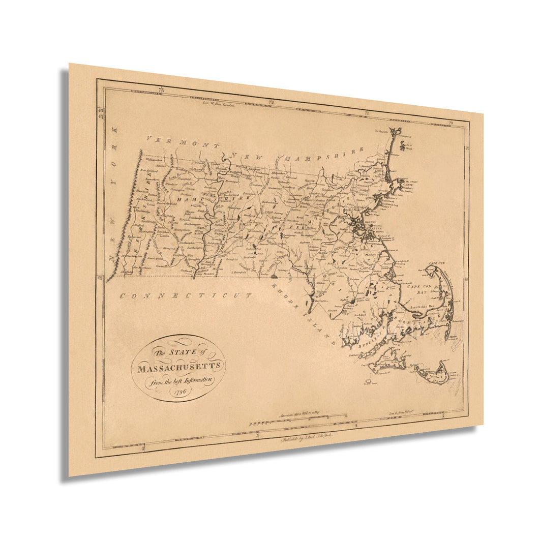 Digitally Restored and Enhanced 1796 Map of Massachusetts - Vintage Map of Massachusetts Wall Art - Massachusetts Wall Map - Mass State Map - Map of Massachusetts Poster - Massachusetts Print