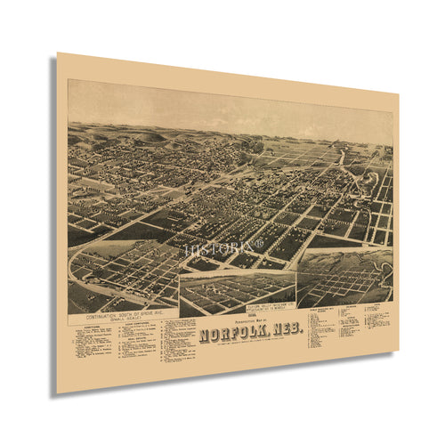 Digitally Restored and Enhanced 1889 Norfolk Nebraska Map - History Map of Norfolk Wall Art - Perspective Map of Norfolk NE - Old Map of Nebraska Poster