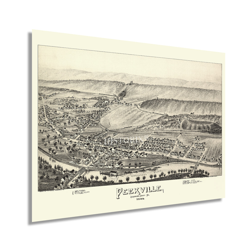 Digitally Restored and Enhanced 1892 Peckville Pennsylvania Map -  Old Map of Peckville Pennsylvania Wall Art - Peckville Lackawanna County PA Map Poster
