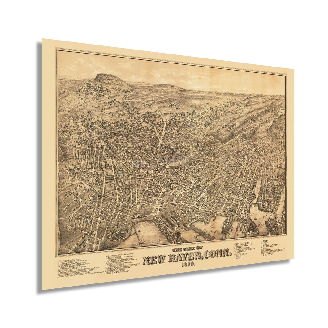 Digitally Restored and Enhanced 1879 New Haven Connecticut Map - Vintage New Haven Wall Art - Old New Haven Map - Historic New Haven CT Poster - Bird's Eye View History Map of New Haven Connecticut