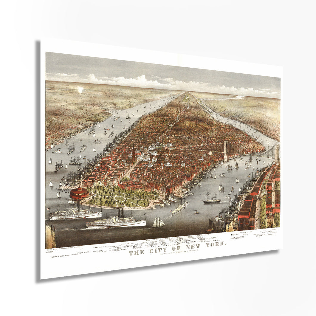 Digitally Restored and Enhanced 1876 New York City Poster - NYC Map Wall Art - Vintage Map of New York City with Points of Interest - Historic Map of New York City Poster - Old NYC Map Print