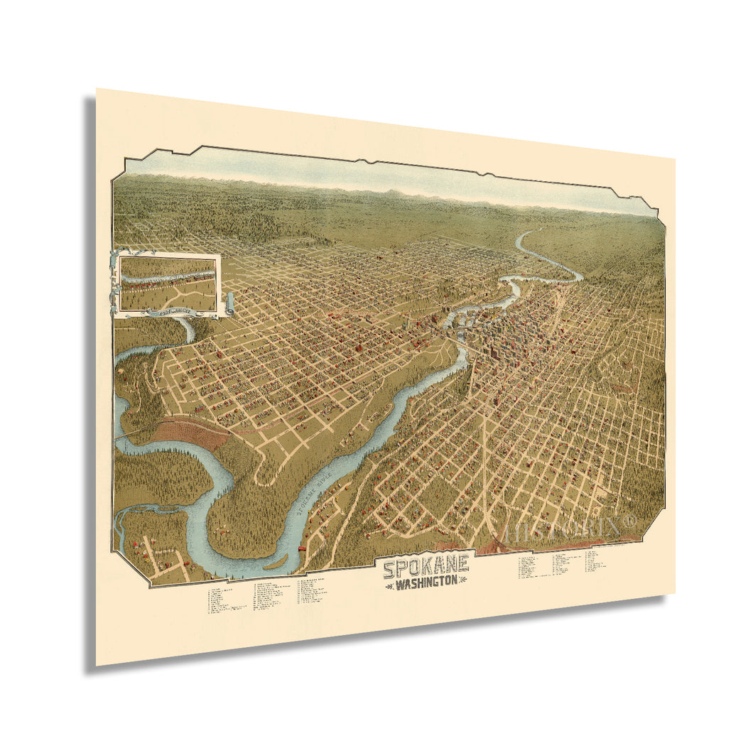 Digitally Restored and Enhanced 1905 Spokane Washington Map - Vintage Spokane Wall Art - Old Spokane Washington Map - Historic Spokane Map Poster - Bird's Eye View of Spokane WA Map