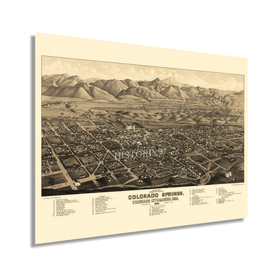 Digitally Restored and Enhanced 1882 Colorado Springs Colorado Map - History Map of Colorado Springs Colorado City & Manitou Springs Wall Art Poster