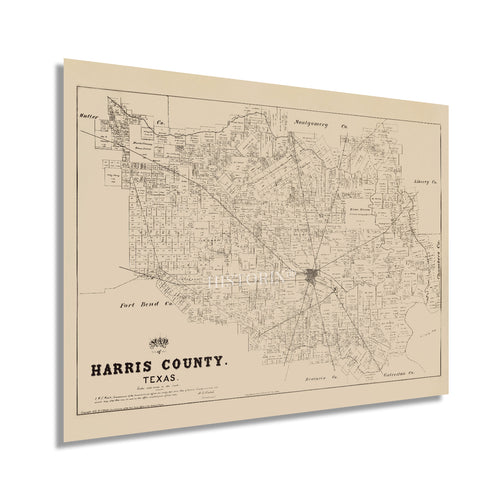 Digitally Restored and Enhanced 1879 Harris County Texas Map - Vintage Harris County Map - History Map of Harris County Wall Art - Old Poster Map of Texas - Historic Houston City Map of Texas Poster