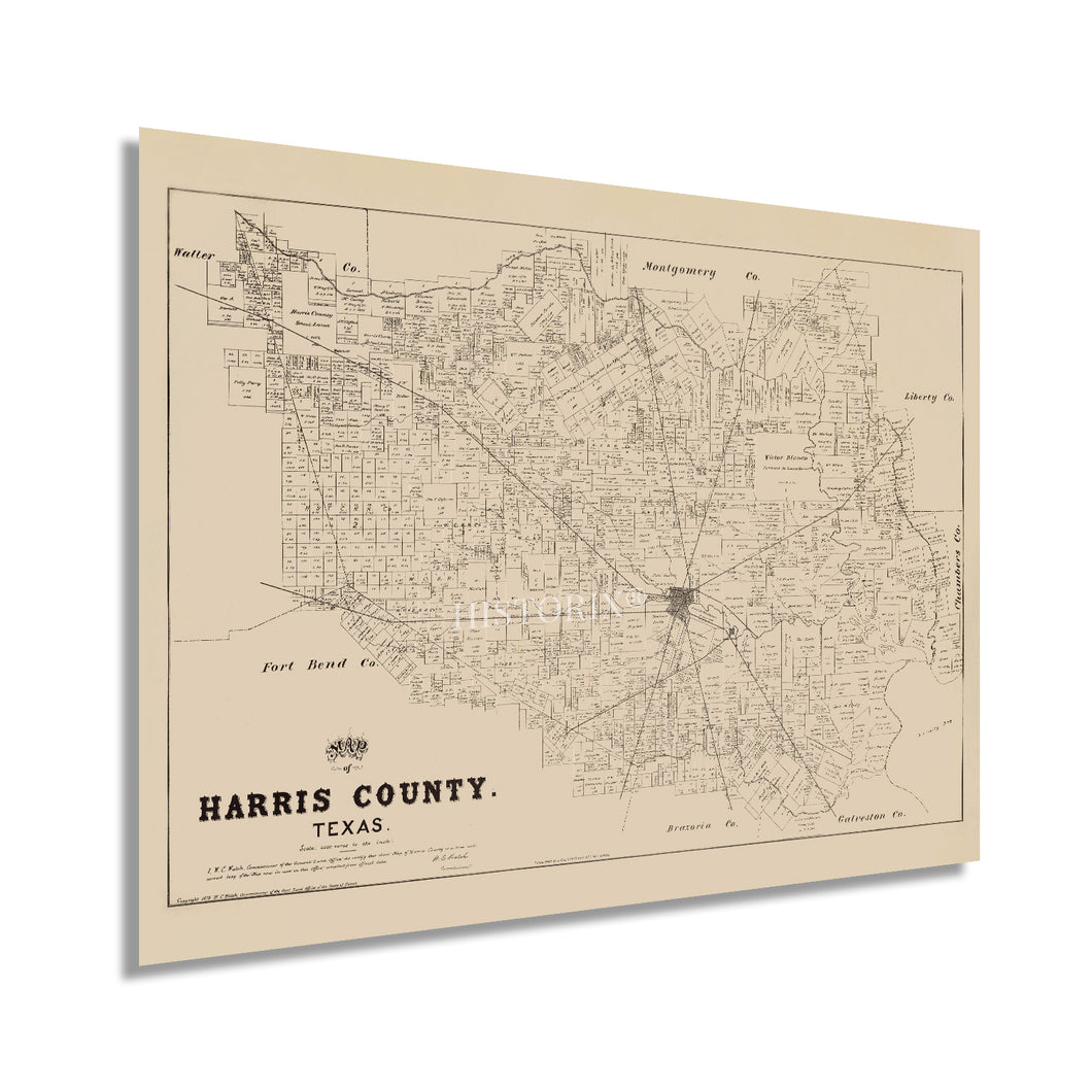 Digitally Restored and Enhanced 1879 Harris County Texas Map - Vintage Harris County Map - History Map of Harris County Wall Art - Old Poster Map of Texas - Historic Houston City Map of Texas Poster