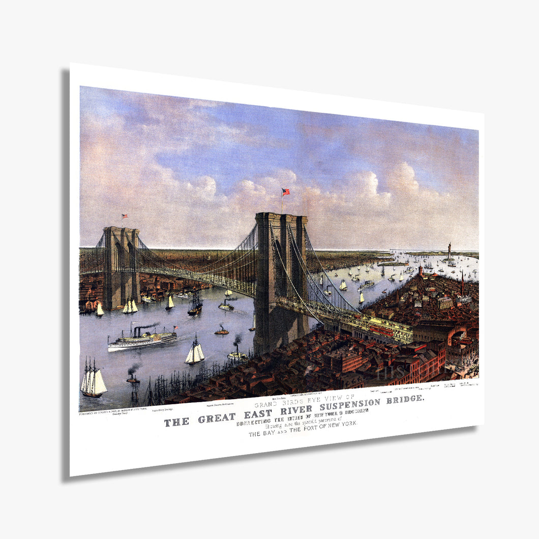 Digitally Restored and Enhanced 1885 New York Brooklyn Bridge Wall Art - Vintage Brooklyn Bridge Wall Art Color - Wall Art Brooklyn Bridge Poster - Brooklyn Bridge Print - Brooklyn Bridge Art