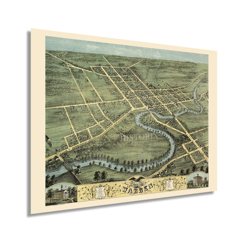 Digitally Restored and Enhanced 1870 Warren Ohio Map Poster - Old Map of Warren Ohio Wall Art - Warren OH Trumbull County Ohio Wall Map History