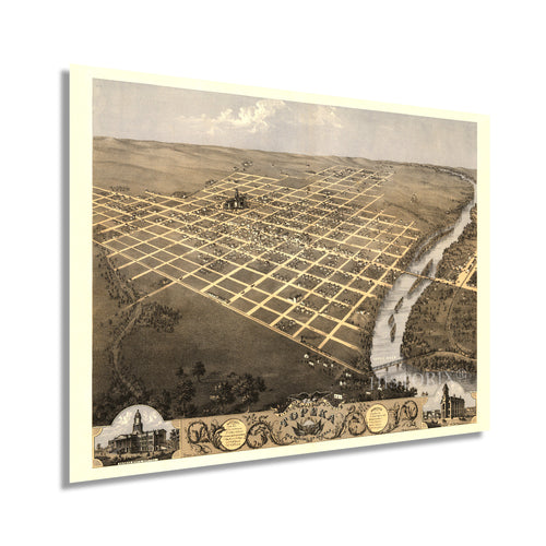 Digitally Restored and Enhanced 1869 Topeka Kansas Map Poster - Vintage Map of Topeka KS - Topeka Kansas Wall Art - Old Topeka Kansas Map - Bird's Eye View of Topeka City Capital of Kansas