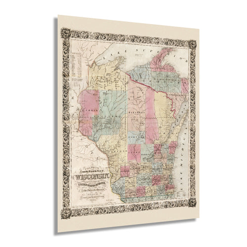 Digitally Restored and Enhanced 1851 Wisconsin Map Poster - Vintage Map of Wisconsin Wall Art - Old Wisconsin Map Art - Township Map of Wisconsin Poster - Wisconsin Artwork - Wisconsin Print