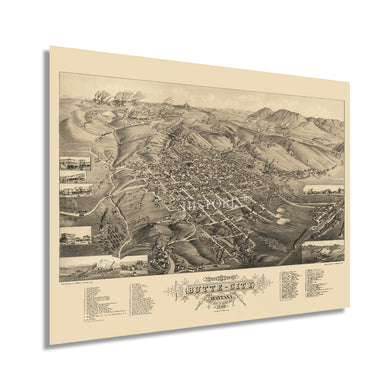 Digitally Restored and Enhanced 1884 Butte Montana Map Poster - Wall Map of Montana - Old Butte Montana Wall Art - Bird's Eye View of Butte MT History Map