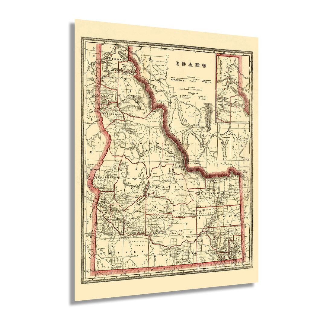 Digitally Restored and Enhanced 1896 Idaho State Map - Vintage Map of Idaho Wall Art - Old Township County and Railroad Map of Idaho Poster - Map Idaho Wall Decor - Historic Idaho Wall Map