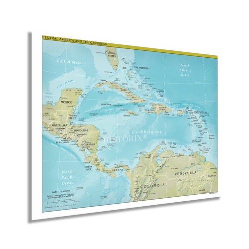 Digitally Restored and Enhanced 2021 Central America Map - Central America and Caribbean Map - Wall Map of Central America and the Caribbean Poster Print