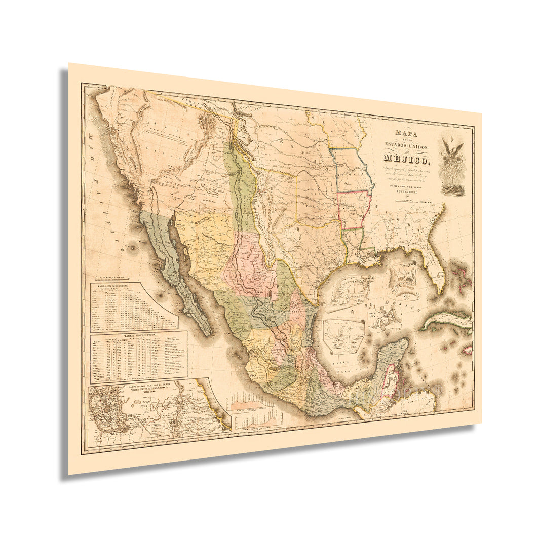 Digitally Restored and Enhanced 1847 Mexico Map Poster - Vintage Map of Mexico States - Mapa de Mexico Wall Art - Mapa de Los Estados Unidos de Mejico Definido por las Varias Actas del Congreso