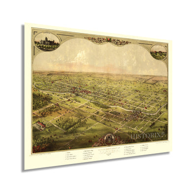 Digitally Restored and Enhanced 1886 Lansing Michigan Map Poster - Lansing Michigan Vintage Map - Bird's Eye View of The City of Lansing Michigan Wall Art - Old Lansing Michigan Map