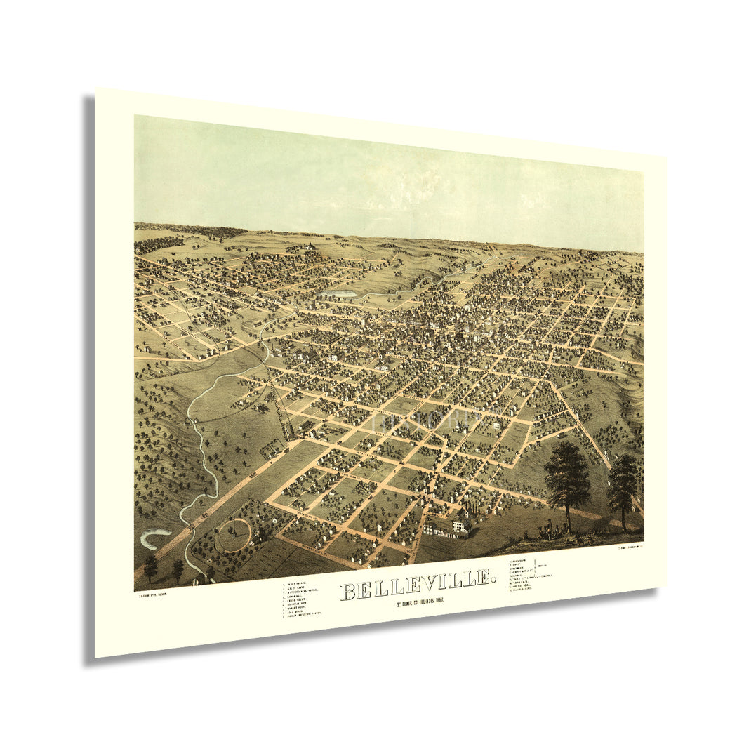 Digitally Restored and Enhanced 1867 Belleville Illinois Map - Old Belleville IL Wall Art - History Map of Belleville St Clair County Illinois Poster