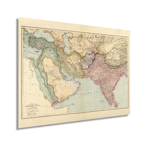 Digitally Restored and Enhanced 1912 Middle East Map - Vintage Map of Countries Between Constantinople & Calcutta - Old Map of Turkey in Asia Persia Afghanistan & Turkestan - India South Asia Map History