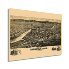 Cargar imagen en el visor de la galería, Digitally Restored and Enhanced 1891 Missoula Montana Map Poster - History Map of Missoula Wall Art - Old Bird&#39;s Eye View Map of Missoula City Map
