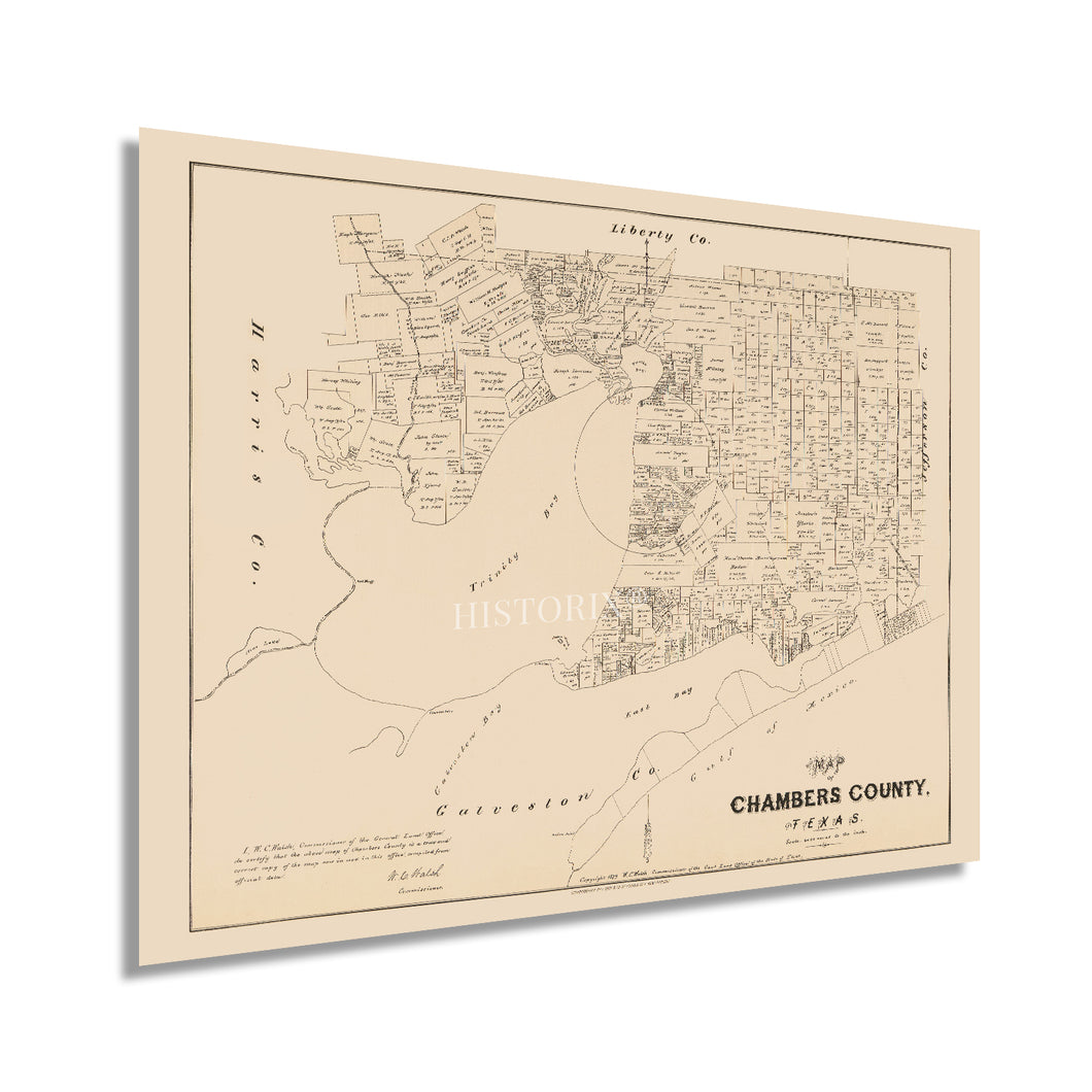 Digitally Restored and Enhanced 1879 Chambers County Texas Map Poster - Chambers Texas Vintage Map History - Old Chambers County Texas Map Wall Art