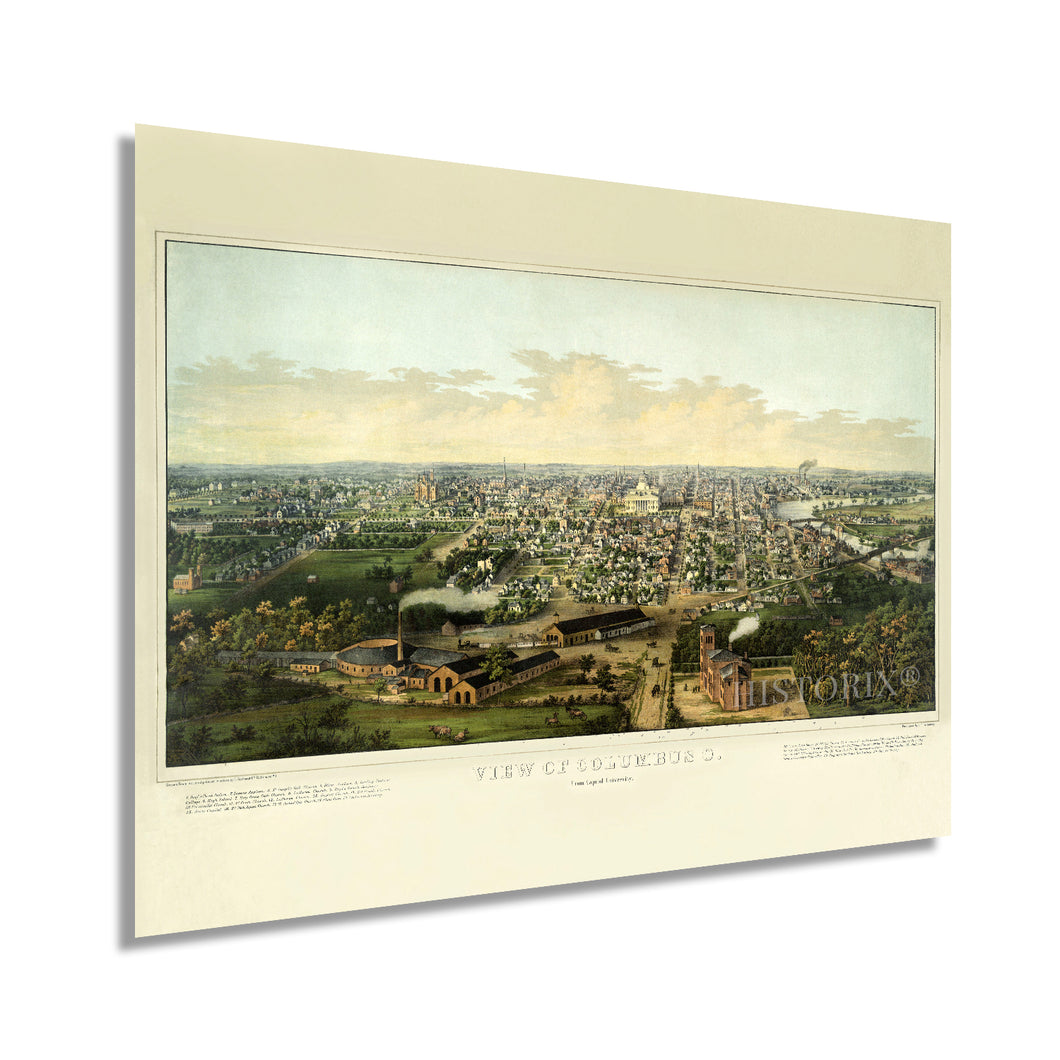 Digitally Restored and Enhanced 1867 Columbus Ohio Map Poster - Vintage Map of Columbus Ohio Wall Art - Old Columbus Map - Historic Columbus Poster Viewed from Capital University