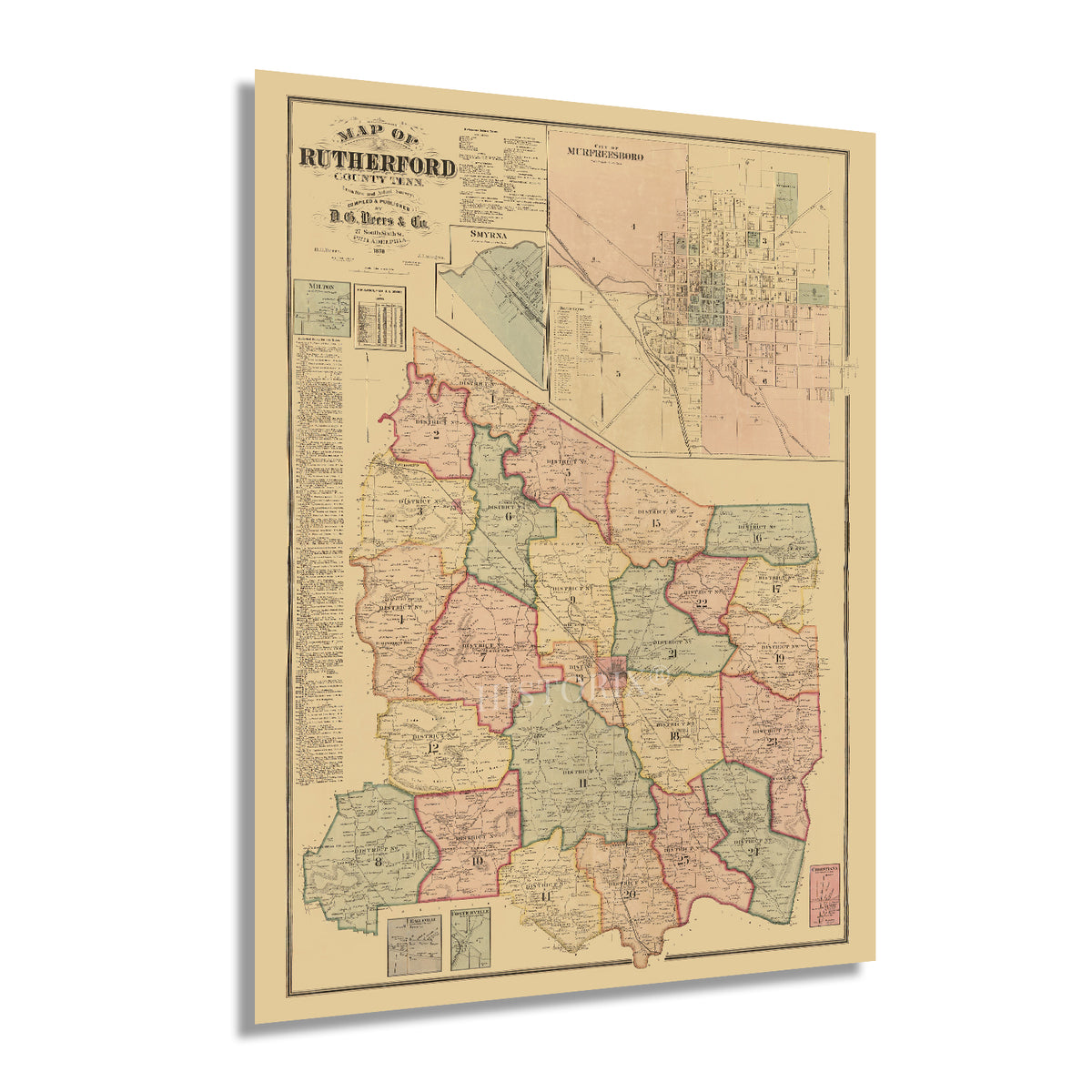 1878 Map of Rutherford County Tennessee State Wall Art Print – Historic Prints