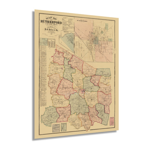 Digitally Restored and Enhanced 1878 Rutherford County Tennessee Map - Old Rutherford County Tennessee Wall Art - Rutherford County TN Poster Map History