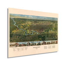 Load image into Gallery viewer, Digitally Restored and Enhanced 1891 Houston Texas Map - Old Houston Texas Wall Art - Bird&#39;s-Eye View Map of Houston TX Looking South - Houston City Wall Map with Index to Points of Interest
