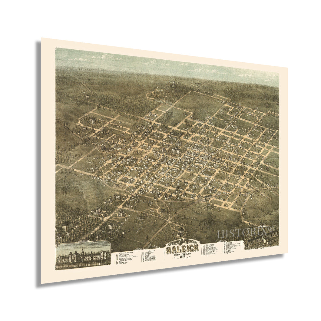 Digitally Restored and Enhanced 1872 Raleigh North Carolina Map - Vintage Raleigh Wall Art - Historic Map of Raleigh NC Poster - Old Raleigh Map - Bird's Eye View of Raleigh NC Map Print
