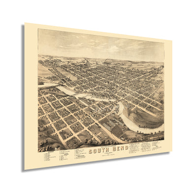 Digitally Restored and Enhanced 1874 South Bend Indiana Map - Old South Bend St Joseph County Indiana Wall Art - History Map of South Bend City IN Poster