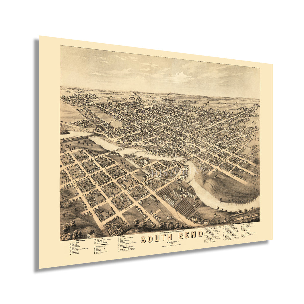 Digitally Restored and Enhanced 1874 South Bend Indiana Map - Old South Bend St Joseph County Indiana Wall Art - History Map of South Bend City IN Poster