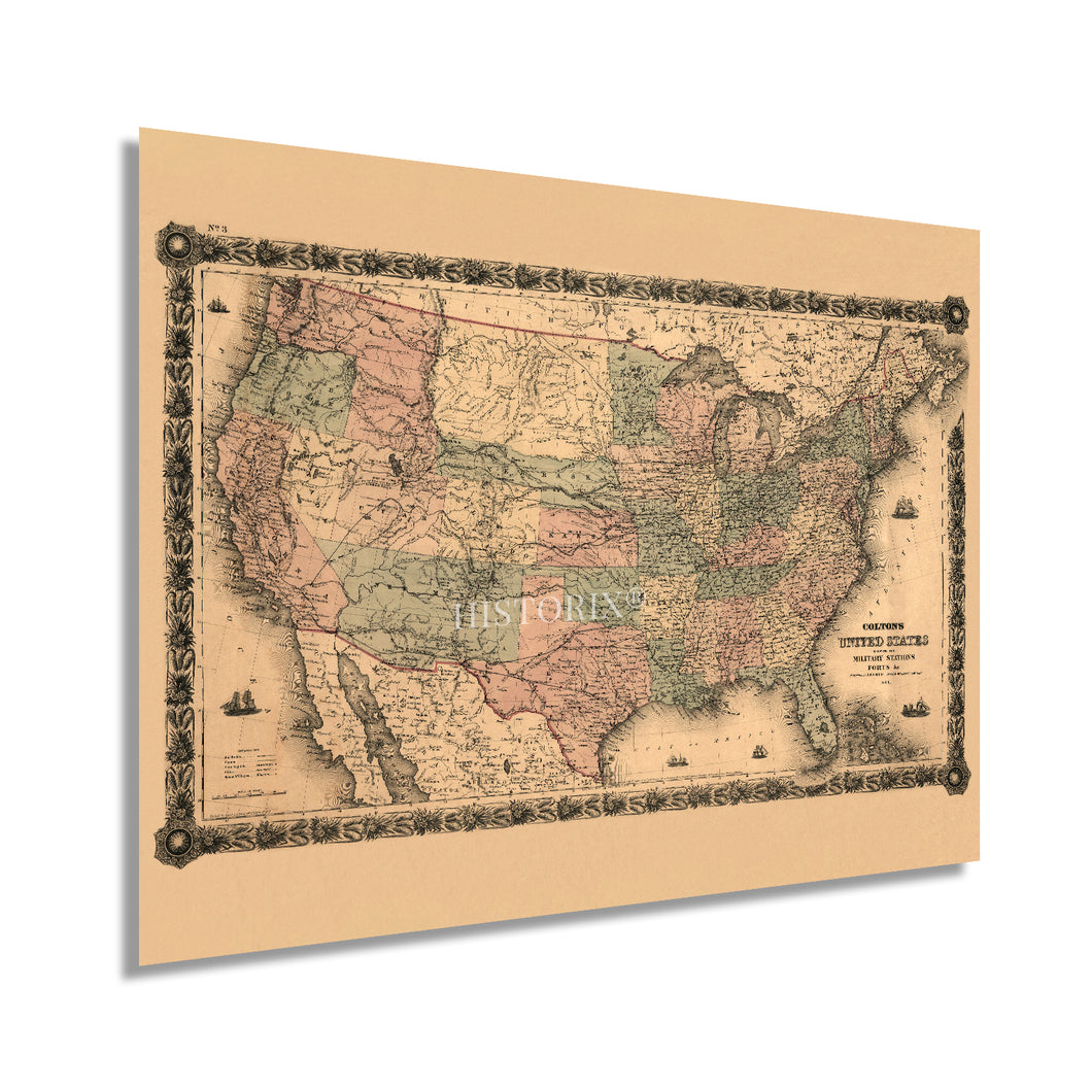 Digitally Restored and Enhanced 1861 United States Military Map - Vintage Map of the United States Wall Art - Civil War of USA Map History - Old United States Map Poster - Colton's US Civil War Map