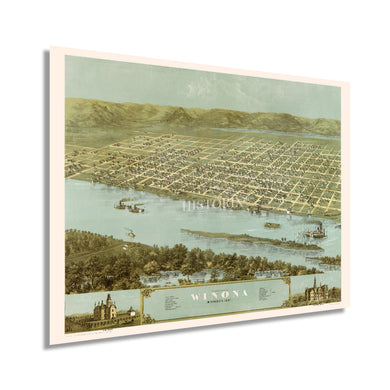 Digitally Restored and Enhanced 1867 Winona Minnesota Map - Map of Winona Wall Art - Old Winona City Minnesota Wall Map - Bird's Eye View Map of Winona MN