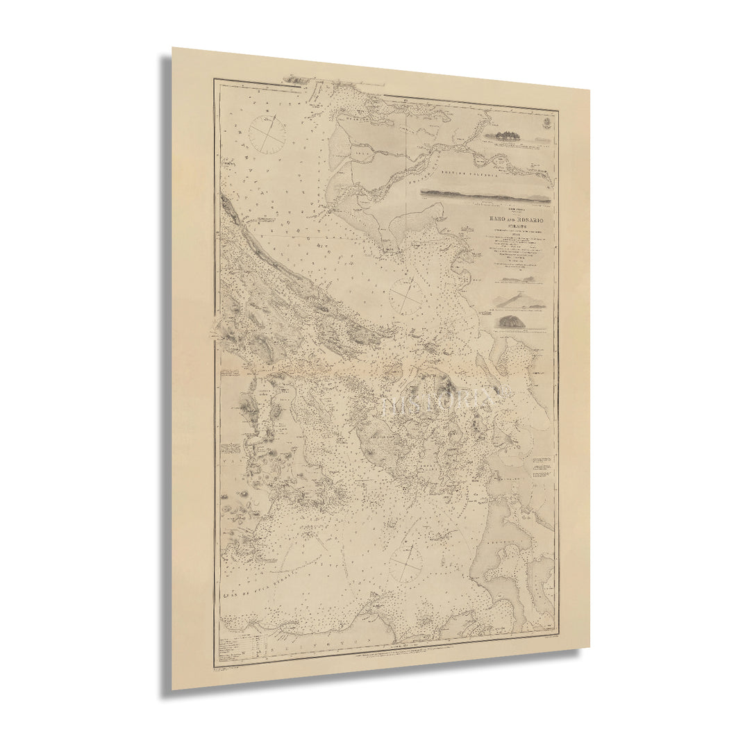 Digitally Restored and Enhanced 1865 Puget Sound Map Poster - Vintage Map of Puget Sound Washington Wall Art Showing San Juan Island Whidbey Island - Old Haro Strait Map - History Map of Rosario Strait