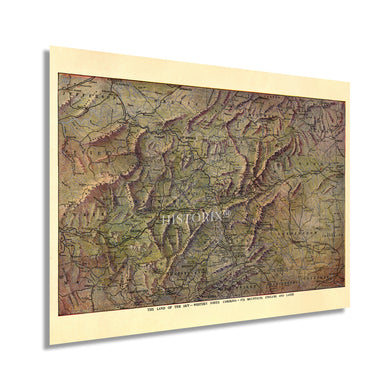 Digitally Restored and Enhanced 1917 Western North Carolina Map Print - Land of the Sky Poster - Blue Ridge and Great Smoky Mountains Asheville NC Map