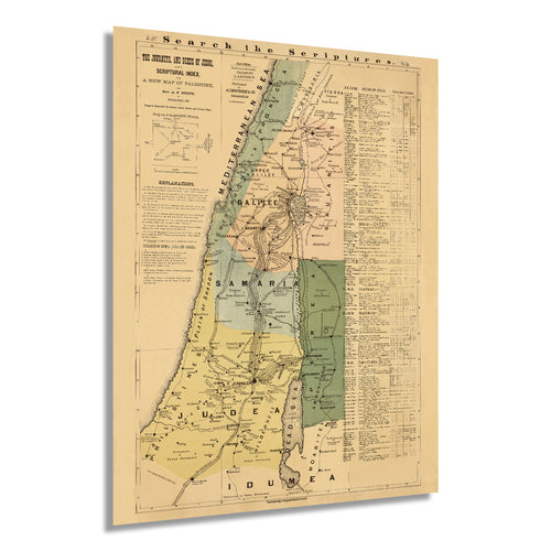 Digitally Restored and Enhanced 1881 The Journeys and Deeds of Jesus Map - Scriptural Index on A New Map of Palestine - Bible Study Map - Biblical Map - Biblical Poster