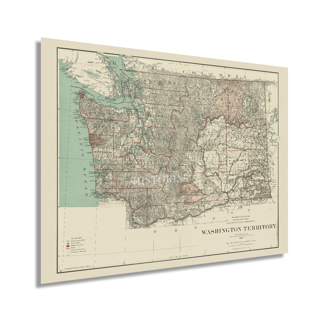 Digitally Restored and Enhanced 1887 Washington Territory Map - Vintage Washington State Map Poster - History Map of Washington Territory Wall Art