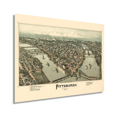 Digitally Restored and Enhanced 1902 Pittsburgh Pennsylvania Map Poster - Vintage Pittsburgh Map Art - Panoramic Bird's Eye View of Pittsburgh Wall Art - Map of Pittsburgh City PA Wall Decor