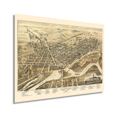 Digitally Restored and Enhanced 1875 Vintage Brantford Canada Map Poster - Vintage Brantford Ontario Canada Map - Old Bird's Eye View Map of Brantford Wall Art