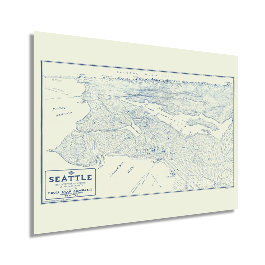 Digitally Restored and Enhanced 1925 Map of Seattle Washington - Vintage Map of Seattle Wall Art - Seattle Vintage Poster - Bird's Eye View of Seattle Wall Map - Portion of City and Vicinity