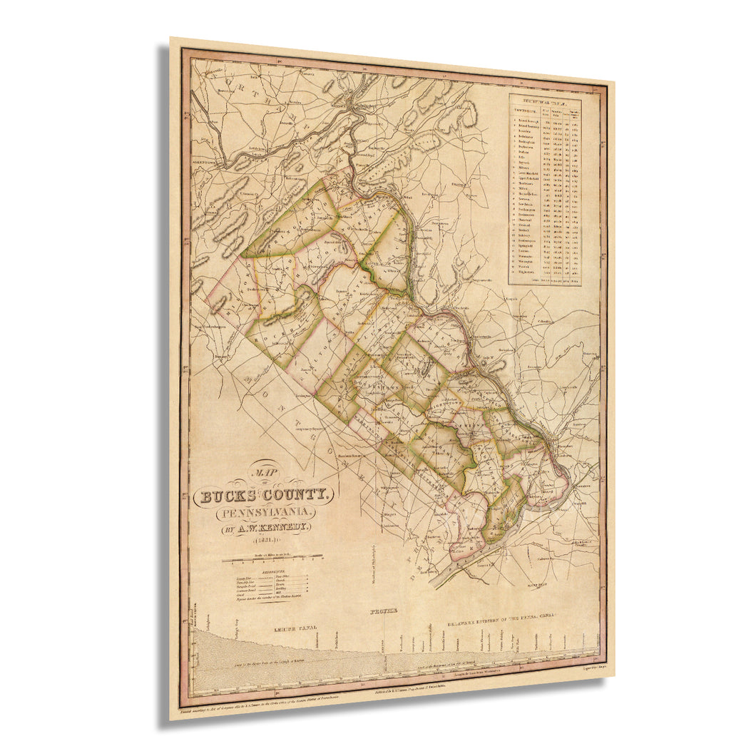 Digitally Restored and Enhanced 1831 Map of Bucks County Pennsylvania - Vintage Map of Bucks County Wall Art - Map of Bucks County PA with Townships and Statistics - Old Bucks County PA Map