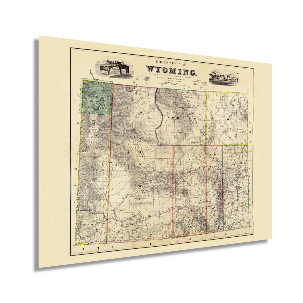 Digitally Restored and Enhanced 1883 Map of Wyoming - Vintage Wyoming Map Poster - Old Wyoming Poster - Historic Wyoming Wall Art - Restored Wyoming State Wall Map Compiled from Official Records