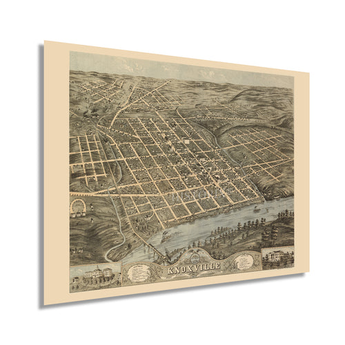 Digitally Restored and Enhanced 1871 Knoxville Tennessee Map - Map of Knoxville Wall Art Poster - Knoxville City Knox County Tennessee Wall Map History