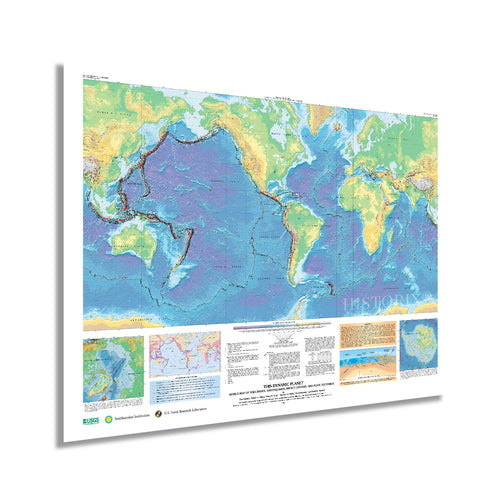 Digitally Restored and Enhanced 2006 World Map of Volcanoes Earthquakes Impact Craters & Plate Tectonics - This Dynamic Planet World Geologic Map - Earthquake Map - Tectonic Plates World Map Poster