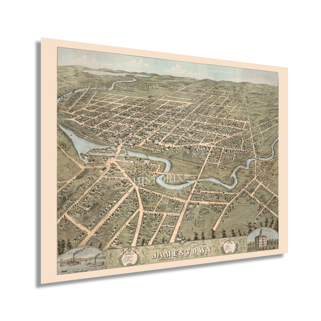 Digitally Restored and Enhanced 1871 Jamestown New York Map - Vintage Map of Jamestown NY Poster - Old Map of Jamestown City Chautauqua County NY Wall Art
