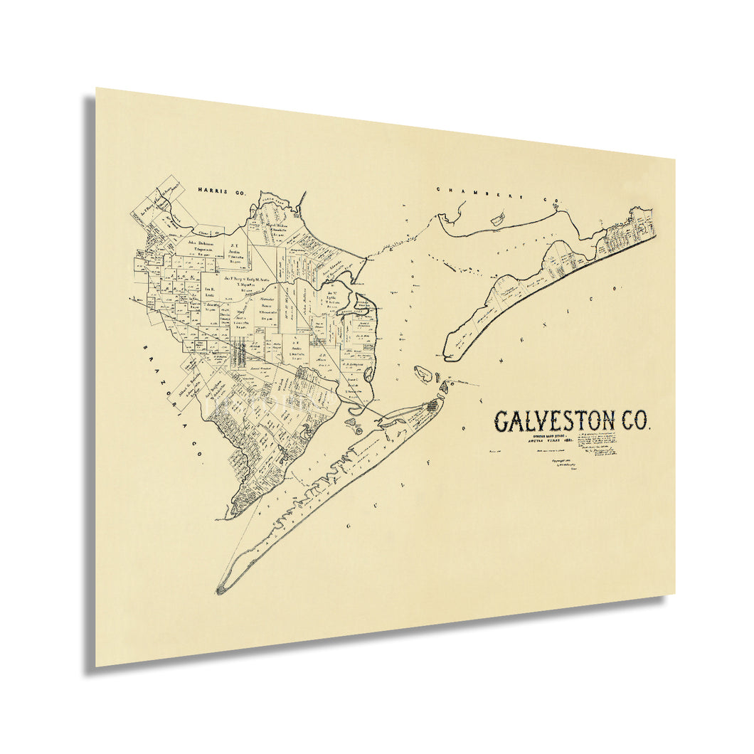 Digitally Restored and Enhanced 1892 Galveston County Map - Vintage Map Galveston Wall Art Showing of Land Ownership in Galveston Texas - Galveston Bay Map - Galveston Map - Galveston Wall Art